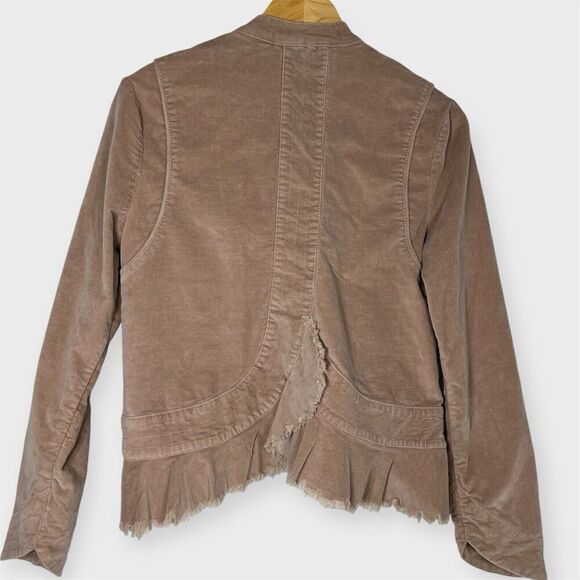 Free People Velvet Military Blazer Womens Small Pink Raw Ruffled Hem Jacket - Picture 5 of 13